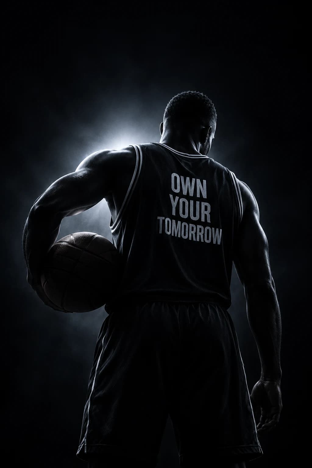 Basketball athlete wearing a jersey reading Own Your Tomorrow